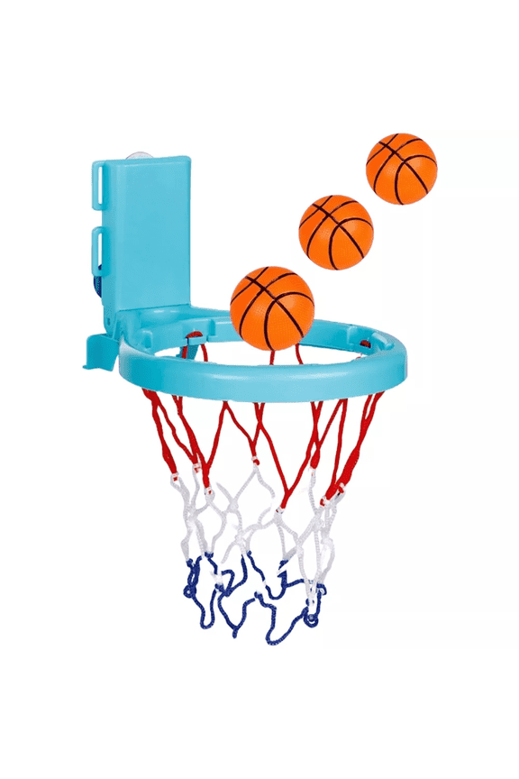 Basketball Hoop Playset with Suction Cups & Tying Straps, 2 in 1 Mini Basketball Hoop for Bathtub & Door with 3 Soft Balls for Toddlers 1-3