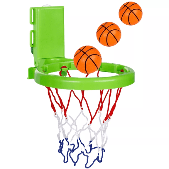 Basketball Hoop Playset with Suction Cups & Tying Straps, 2 in 1 Mini Basketball Hoop for Bathtub & Door with 3 Soft Balls for Toddlers 1-3