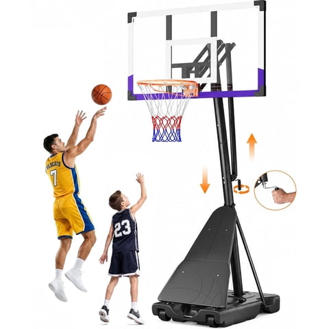 Dprodo Portable Basketball Hoop ,Quickly Height Adjustable 5.25-10ft, 44 inch PC Backboard Basketball Goal for Outdoor Indoor Court