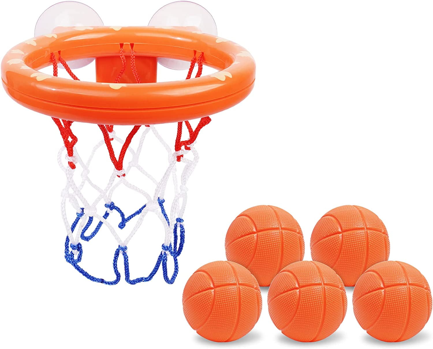Basketball Hoop and Ball Set 5 Balls, Bath Toy with Powerful Suction
