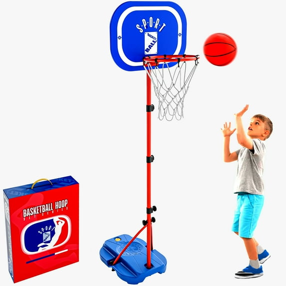 GILIKOKO Adjustable Kids Toy Sports Equipment with Basketball Hoop, Multicolor