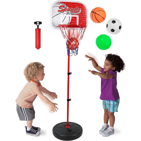 Kiddie Play Basketball Hoop Toy for Kids Adjustable Height Stand 2-4 ft Indoor Outdoor Play with 3 Balls for Ages 2-6