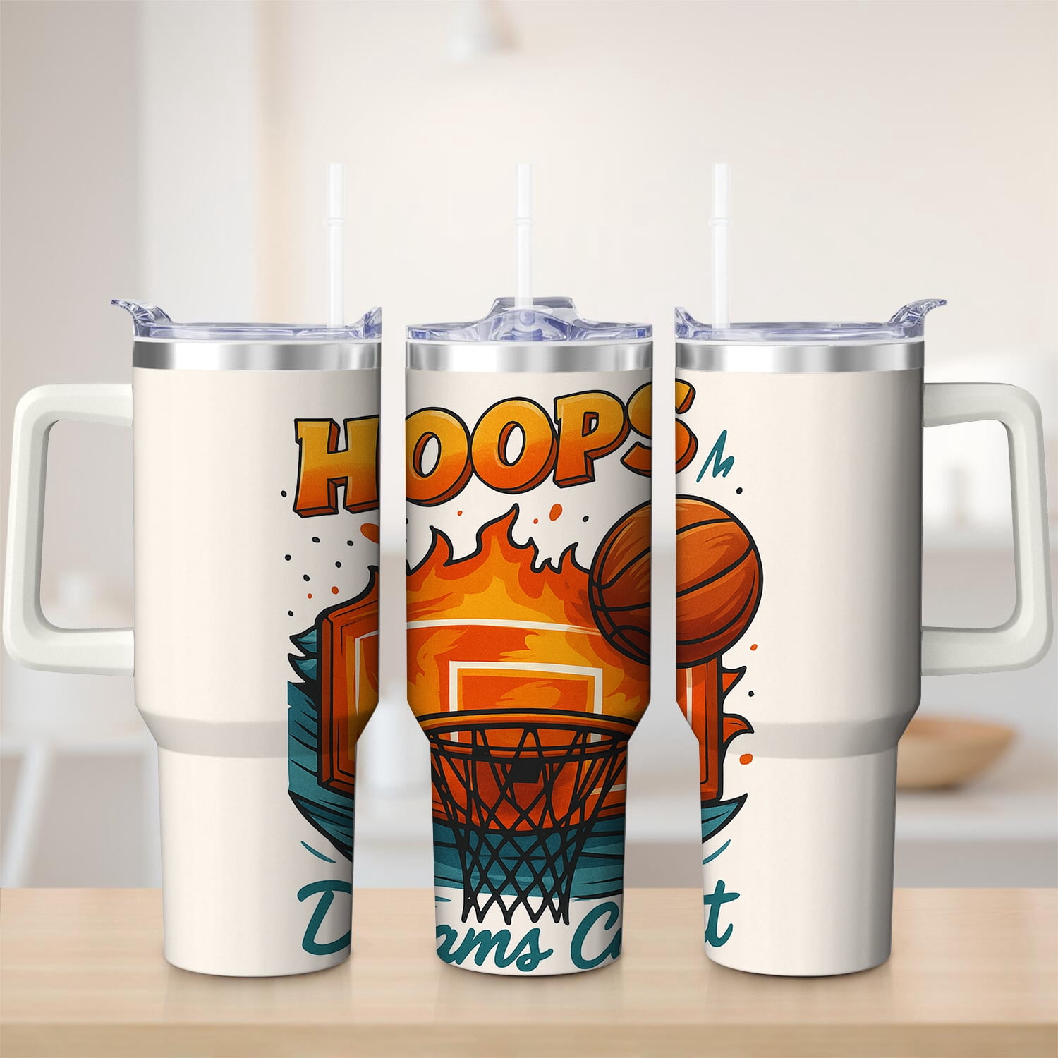 Basketball Hoops Design Stainless Steel Insulated Mug with Lid and ...