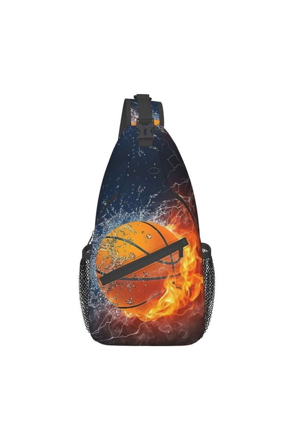 Basketball Ice And Fire Sling Chest Bag Customized Sport Player Crossbody Shoulder Backpack for Men Traveling Daypack