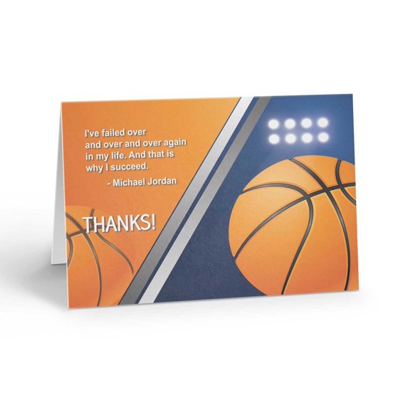 Basketball Inspiration Thank You Note Cards - 10 Note Cards with Envelopes - B14