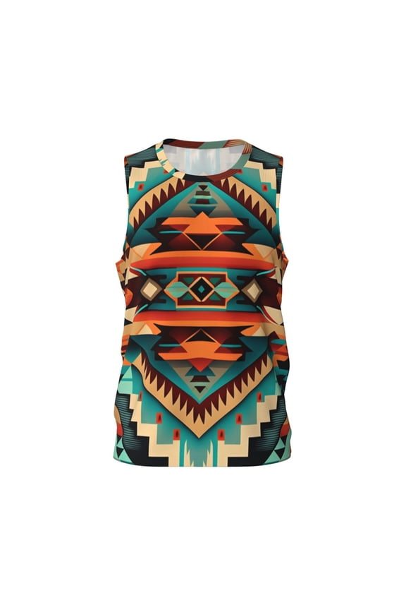 Basketball Jersey Athletic Sleeveless Tank Top Fitness Team Uniform, Ethnic Geometric Navajo Native American Tribal Abstract