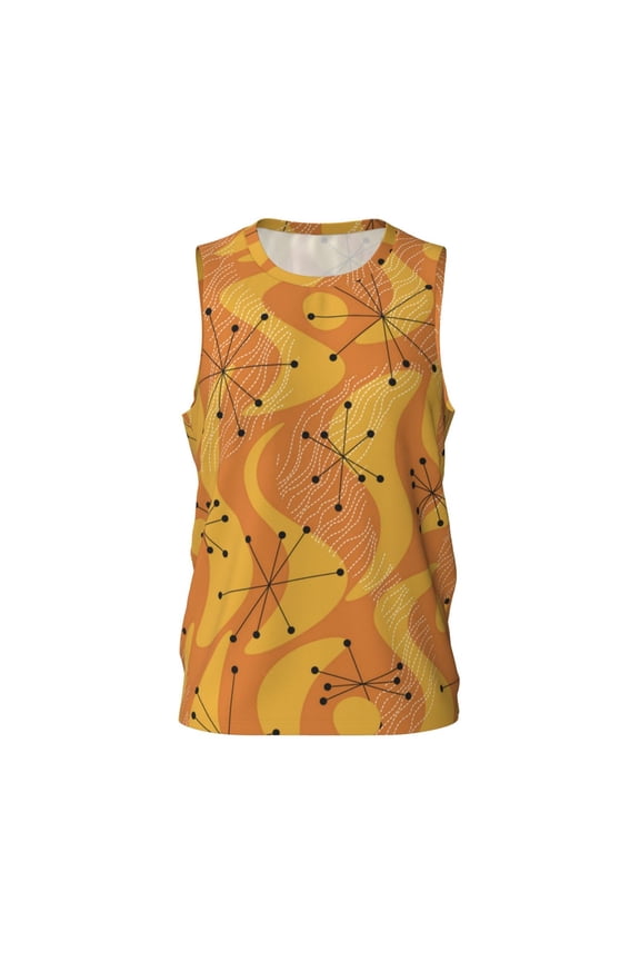 Basketball Jersey Athletic Sleeveless Tank Top Fitness Team Uniform, Orange Geometric Atomic Modern Midcentury