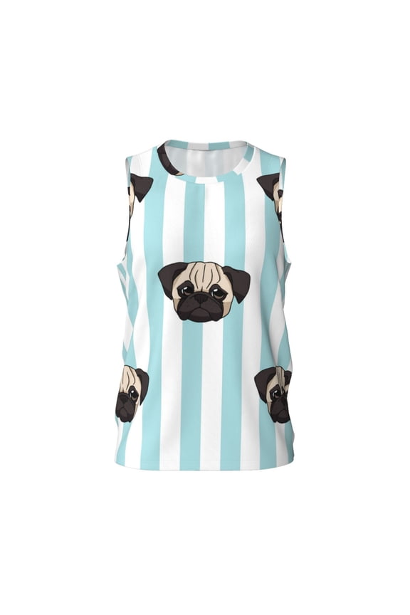 Basketball Jersey Athletic Sleeveless Tank Top Fitness Team Uniform, Pug Heads Cute Dogs Striped