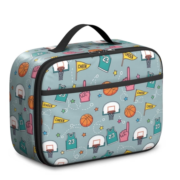 Basketball and Jersey Gray Pattern Insulated Lunch Bag Teens,Bento School Lunch Bag for Teens for Work,Picnic or Travel 10.6x7.7x4.3 Inches,12 Can Capacity