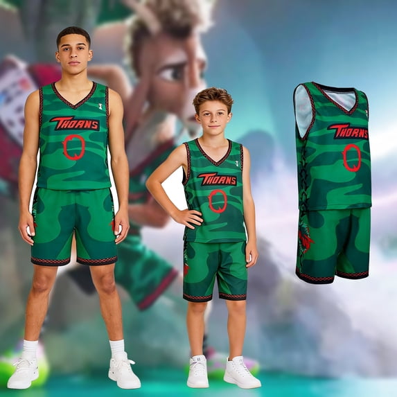 Basketball Jersey Set for Boys, "GOAT" Camo Basketball Jersey & Shorts Set, "Vineland Thorns" Team Uniform for Youth & Adults - Breathable Casual Athletic Sportswear(Youth XL)
