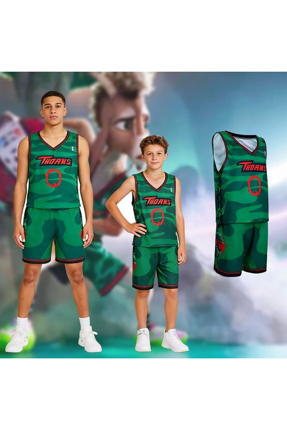 Basketball Jersey Set for Boys, "GOAT" Camo Basketball Jersey & Shorts Set, "Vineland Thorns" Team Uniform for Youth & Adults - Breathable Casual Athletic Sportswear(Youth XL)