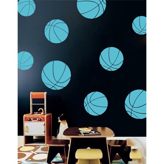 Basketball Kids Room Sports Decor Wall Decal Stickers [Set of 9]