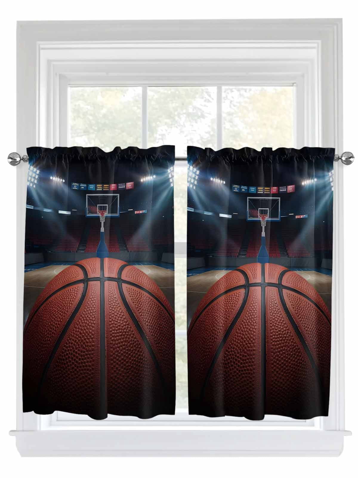 Basketball Kitchen Curtains 54 Inch Length, Sports Theme Stadium Field ...