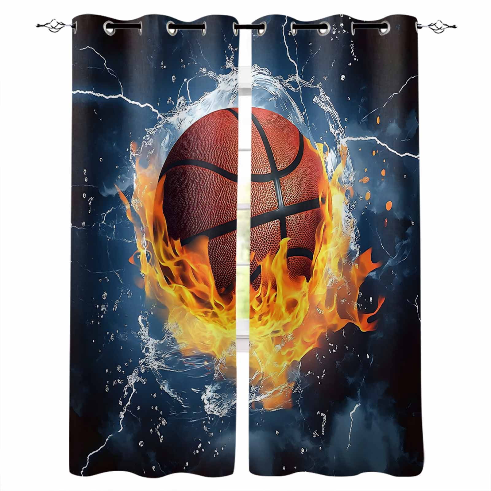 Basketball Kitchen Curtains Blue Red Water Fire Splashing Cafe Short ...