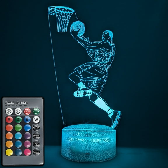 Basketball LED Night Light with Remote Control - 16 Different Colors, Adjustable Brightness, USB or Battery Power, 5 Modes