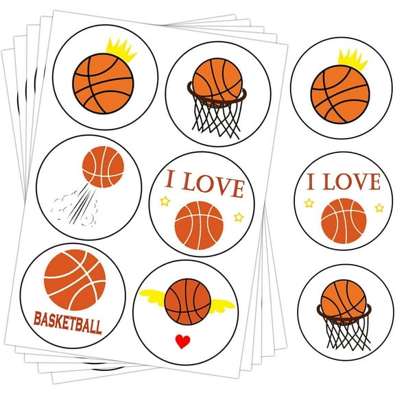 Basketball Labels Stickers 1.5inch Round Basketball Sport Party Favors Supplies Decorations Decals 500Pcs