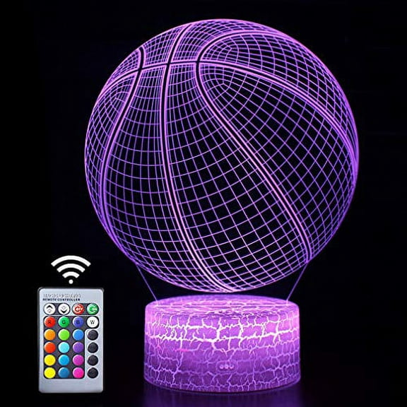 Basketball Lamp Remote Control 3D Vision Effect Led Rgb Night Lights Of Guidance Bedroom Desk Table Lamp Decor Birthday Christmas Gift Choices For Nba Lovers Kids Boys Teen(Basketball(Remote))