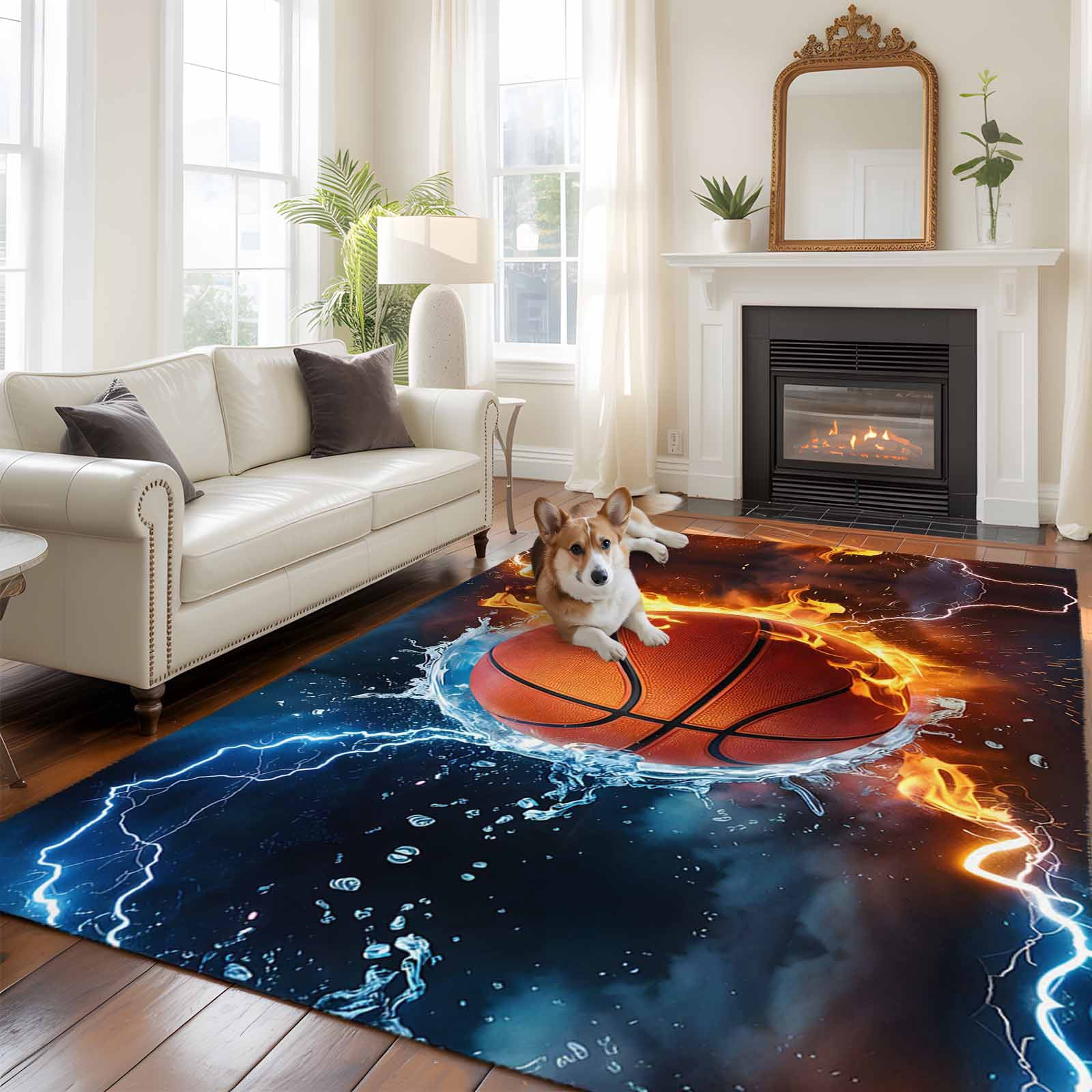 Basketball Large Area Rugs 8x10 ft Water and Fire Lightning Impact ...