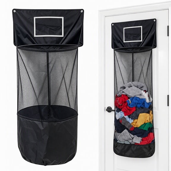 Basketball Laundry Hamper Over Door Basket Zipper Storage Bag Hoop Laundry Basket Over the Door with Door Mount
