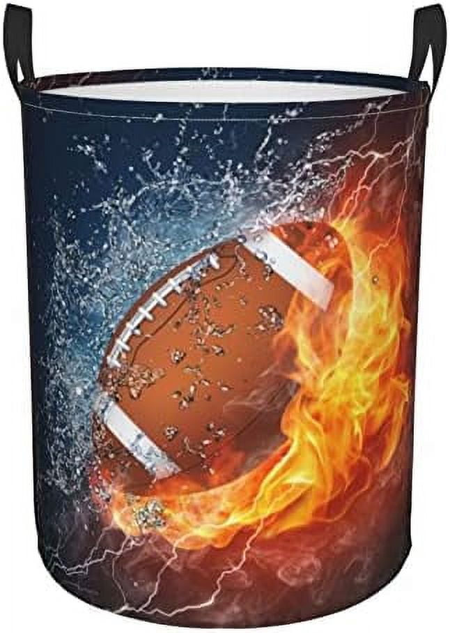 Basketball Laundry Hamper for Teen Boys Men Cool Laundry Basket with Fire & Water Pattern