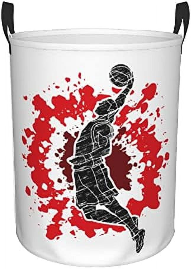 Basketball Laundry Hamper for Teen Boys Men Cool Laundry Basket with Fire & Water Pattern