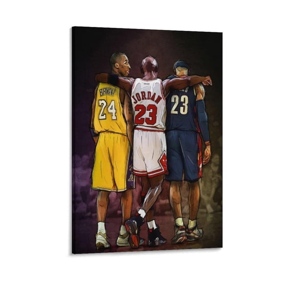 Basketball Legends Print Kobe Bryant Michael Jordan Lebron James Wall Art, Stretched Canvas
