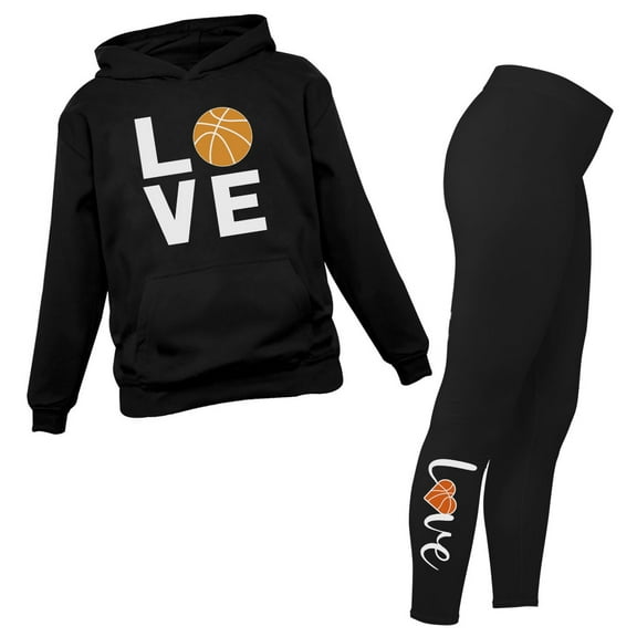 Basketball Leggings and Hoodie for Women Girls Set Gift for Basketball Fans Black Small / Black Small