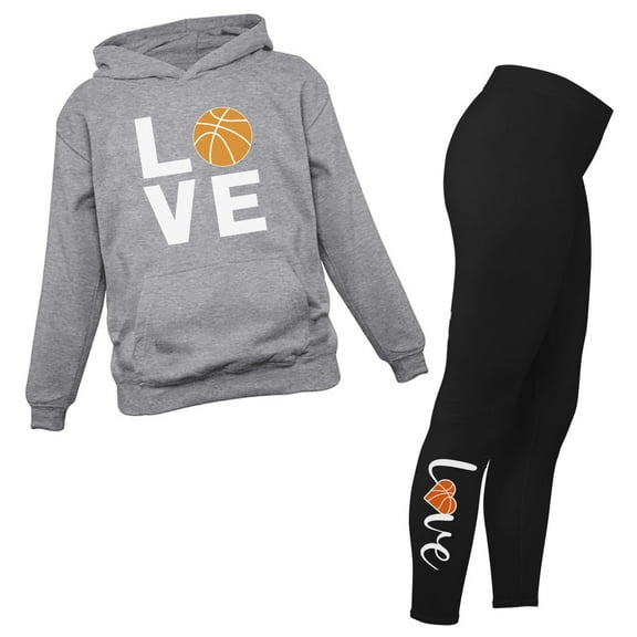 Basketball Leggings and Hoodie for Women Girls Set Gift for Basketball Fans Black Small / Gray Small