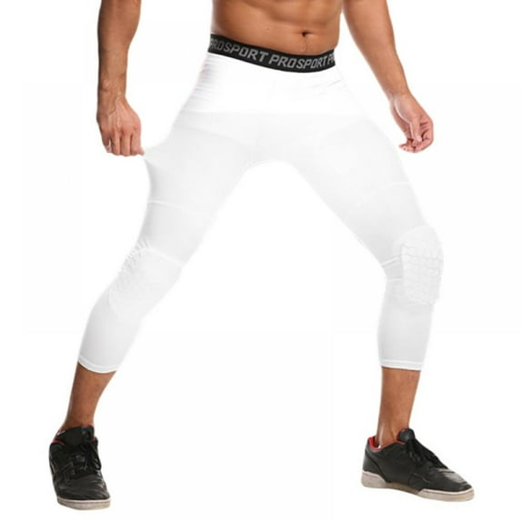 Basketball Leggings with Knee Pads for Kids Youth 3/4 Compression Pants Capri Tights