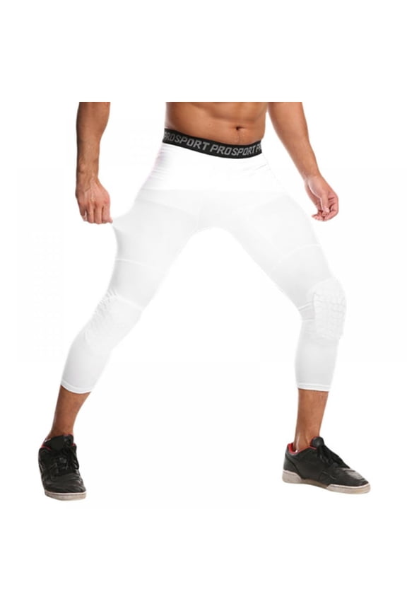 Basketball Leggings with Knee Pads for Kids Youth 3/4 Compression Pants Capri Tights