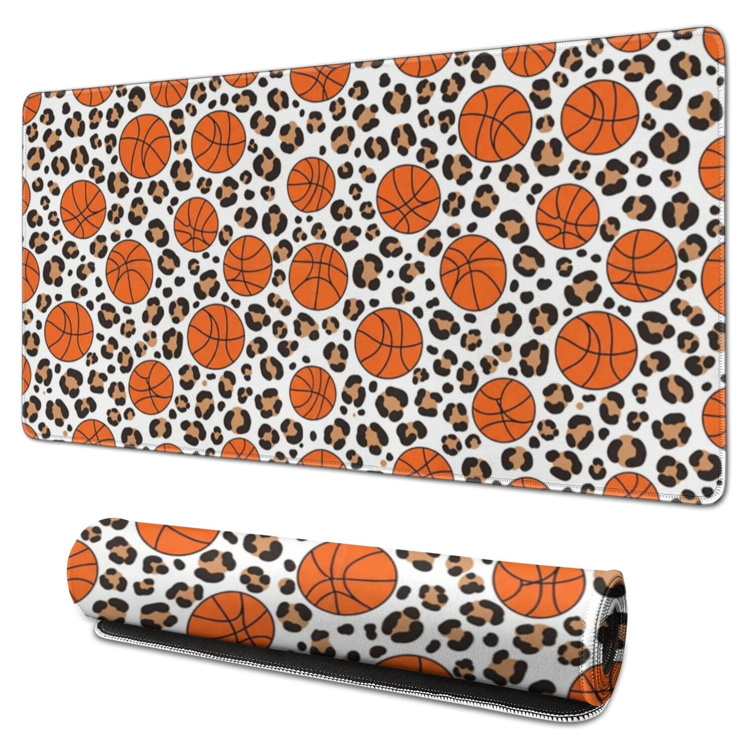 White Electronic Pattern Basketball and Leopard White Pattern Extended Large Mouse Pad, Desk ...