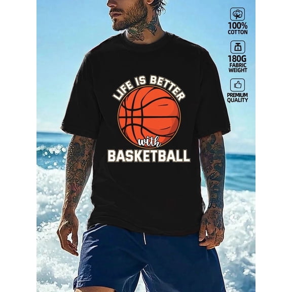 Basketball Life Better men's Exercise 180G 100% Cotton black Dumbbell basketball Vintage Unisex Shirt Printed tshirts Classic Unisex Shirt Cotton tshirts
