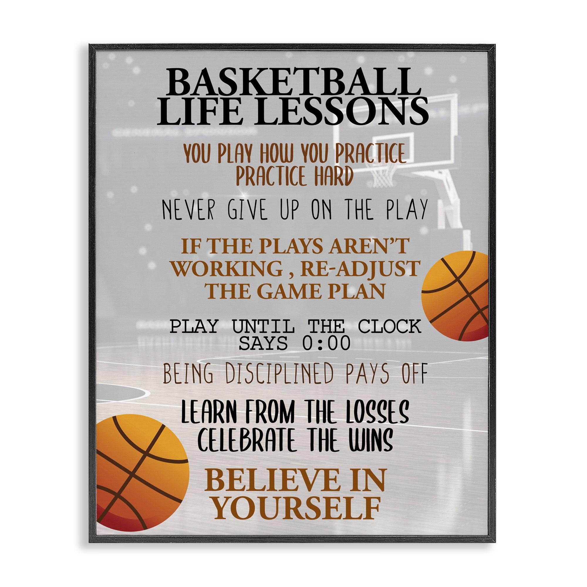 Basketball Life Lessons Black Framed Giclee Art, design by Kim Allen