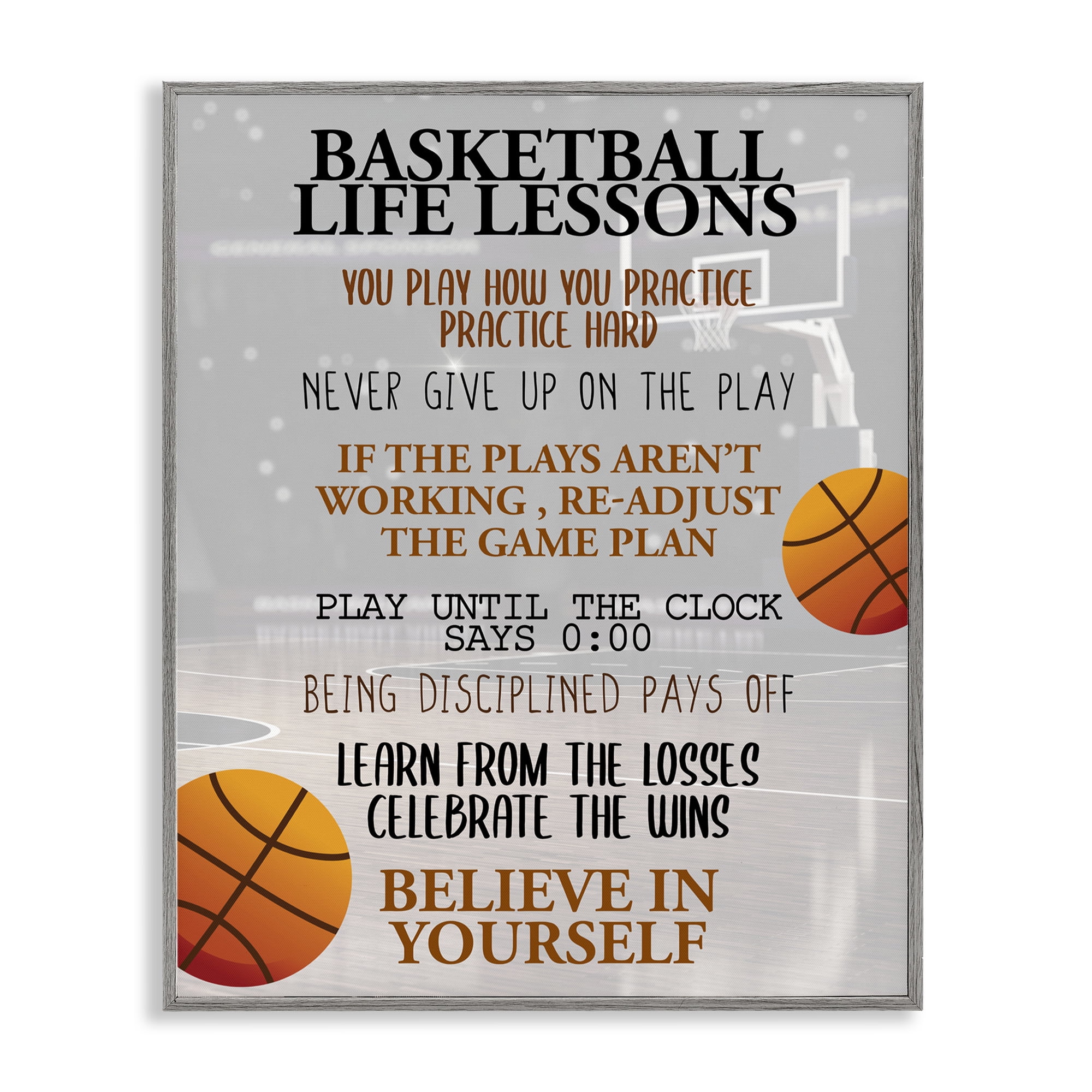 Basketball Life Lessons Gray Framed Giclee Art, design by Kim Allen