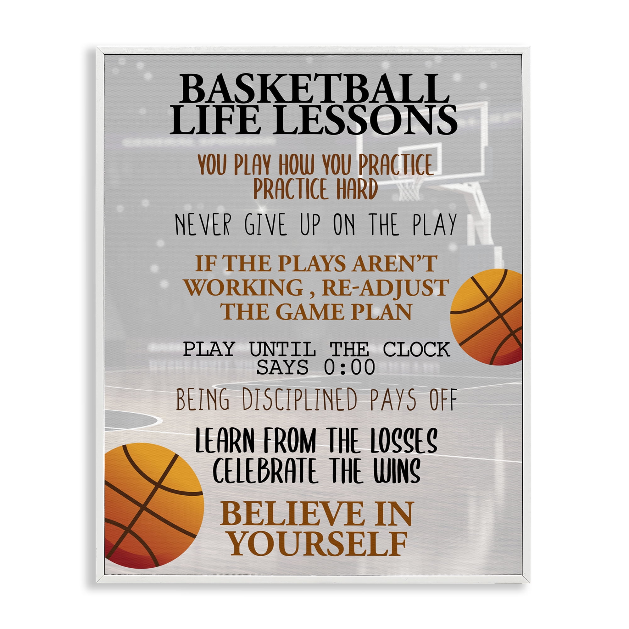 Basketball Life Lessons White Framed Giclee Art, design by Kim Allen