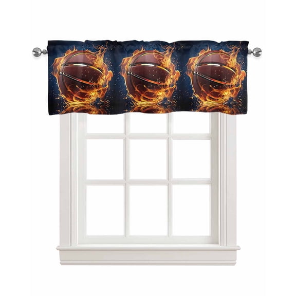 Basketball Linen Curtain Valance for Bedroom/Bathroom/Kitchen/Office/Living/Dining Room Window,Flame Basketball Modern Abstract Art Rod Pocket Topper Decorative Cafe Drapes Panel 42"x18"