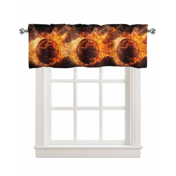 Basketball Linen Curtain Valance for Bedroom/Bathroom/Kitchen/Office/Living/Dining Room Windows, Basketball Modern Abstract Art Flame Rod Pocket Topper Decorative Cafe Drapes Panel 54"x18"
