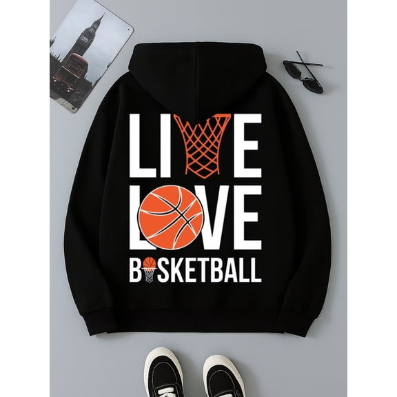 Basketball Love Hoodie hoodies games mens graphic hoodies black Winter wear, vintage style, comfortable fit, patterned sweatshirt, streetwear lovers game over merch Casual Unisex hoodie