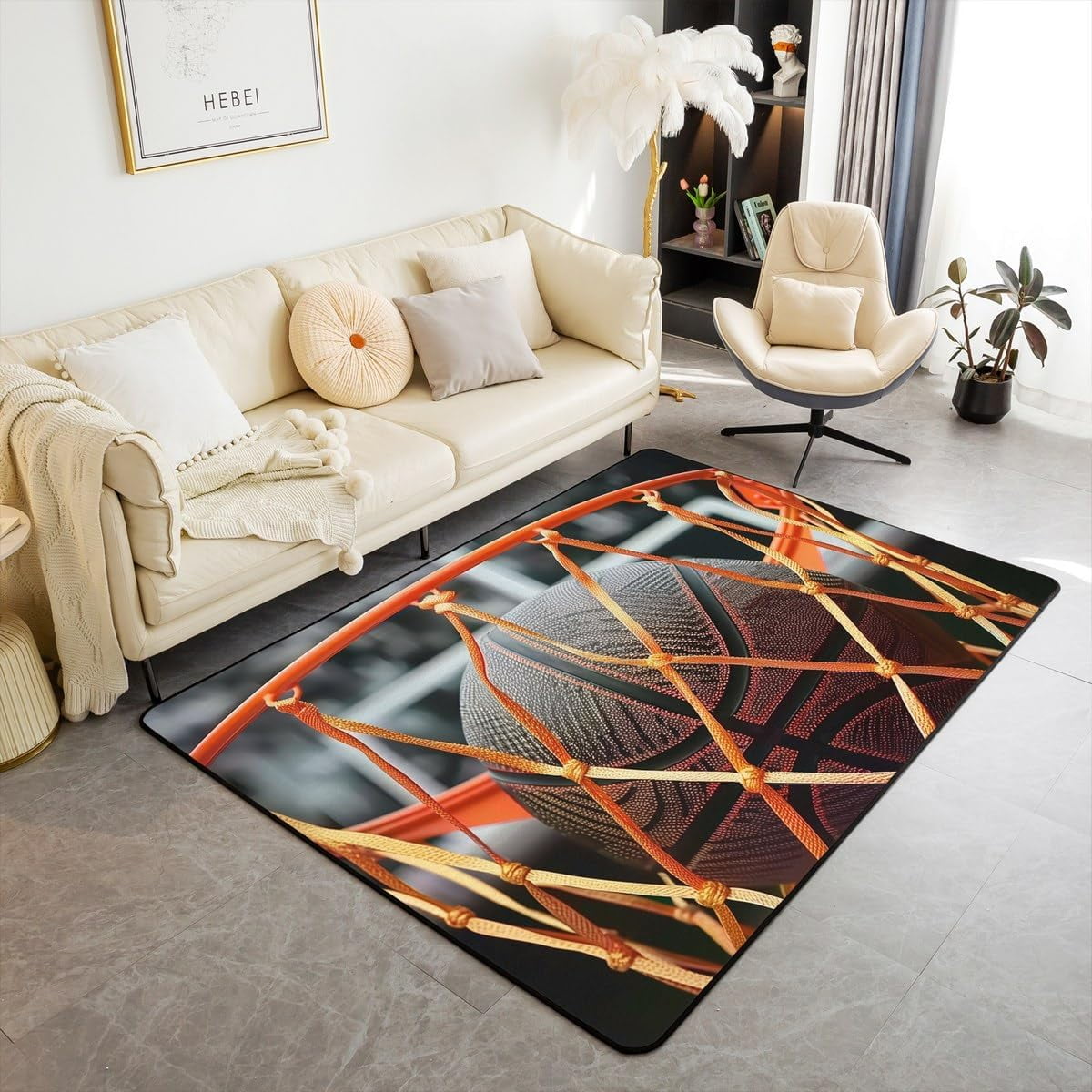 Basketball Lovers Area Rug Basketball Nets Geometry 3D Decorative Rug ...