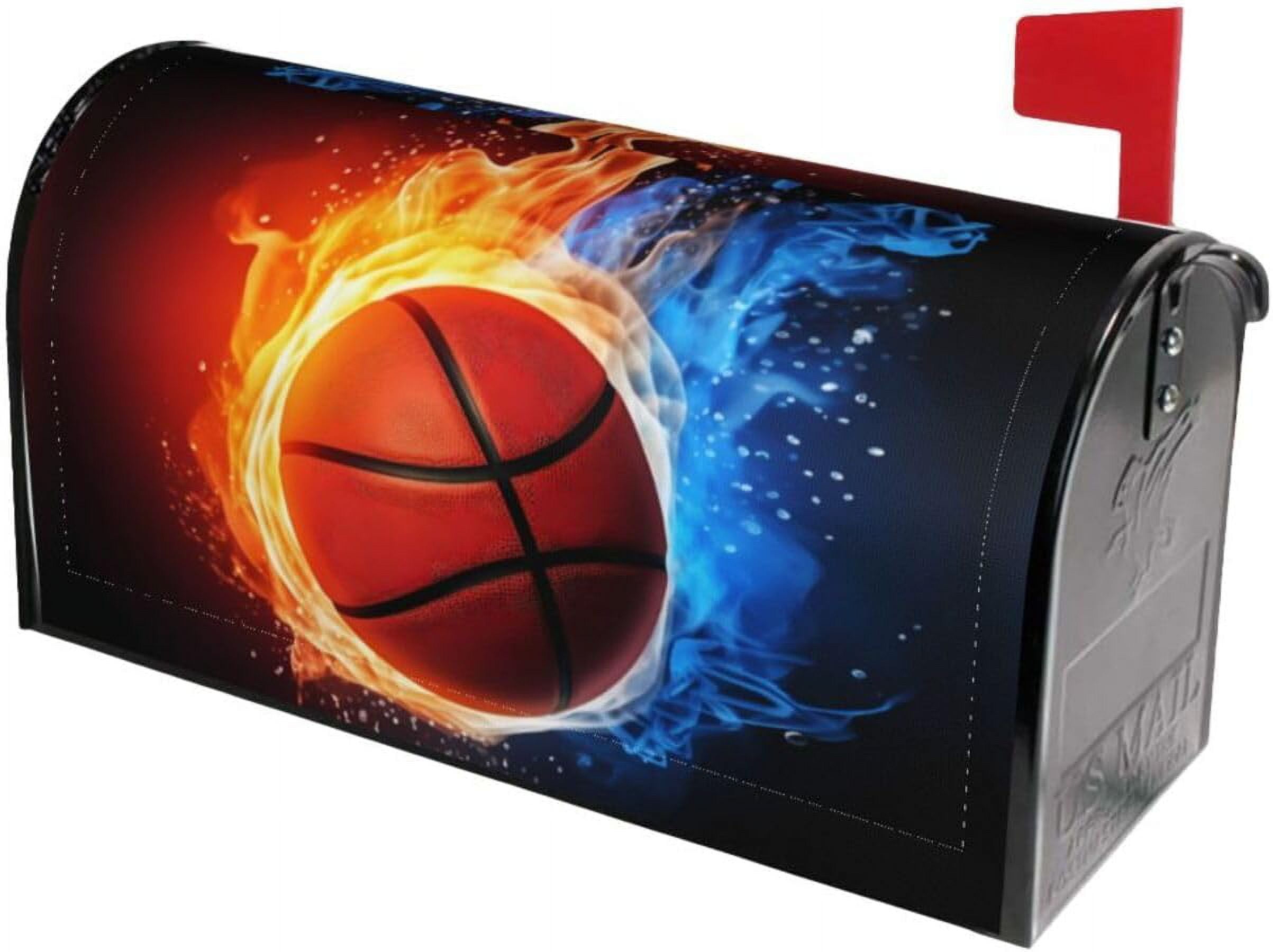 Basketball Mailbox Covers, Fire and Water Magnetic Post Box Cover Wraps Standard Size 21x18 in for Garden Yard Decor