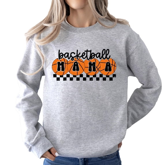 Basketball Mama Sweatshirt for Women Orange Checkered Basketball Mom Sweater Gray Sweatshirt Adult Small