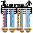 thumbnail image 1 of Basketball Medal Holder Medal Hanger Display Rack Sports Metal Hanging Awards Iron Small Mount Decor Awards for Wall Home Badge Race Running Gymnastics Swimming Medalist Black 11.4x5.1 Inch, 1 of 9