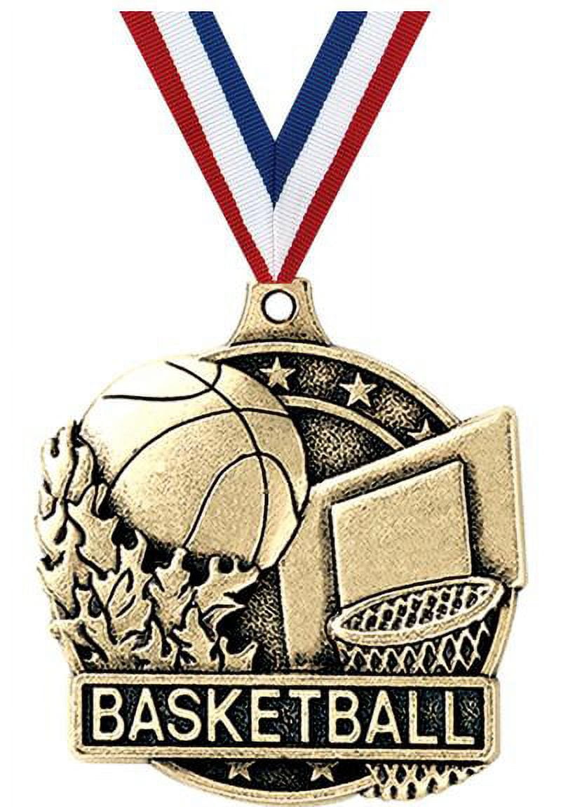 Basketball Medals, 2" Gold Diecast Basketball Medal Award 5 Pack