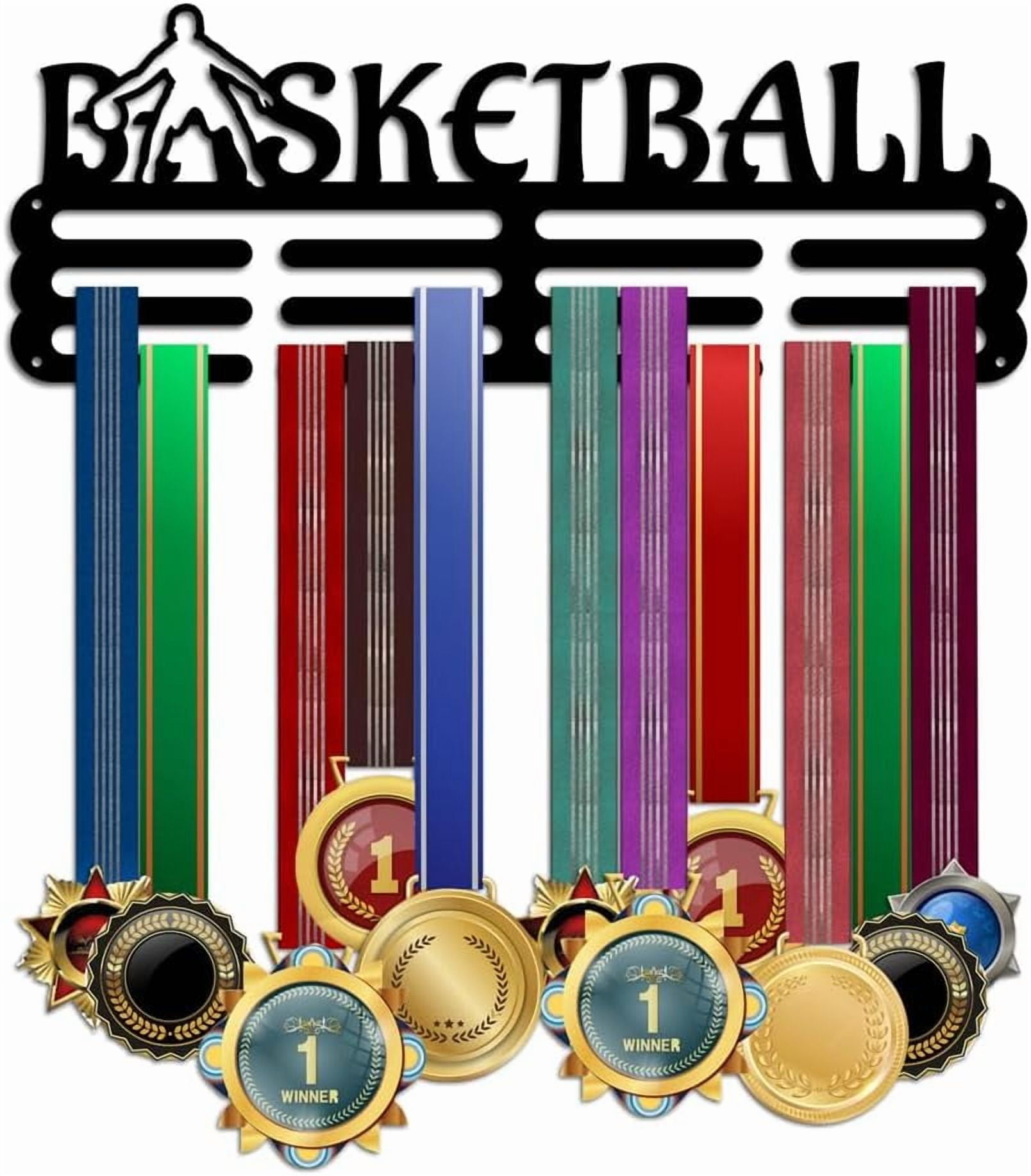 Basketball Medals Hanger Display Holder Rack Wall Mount Hanger Decor Trophy Shelf 3 Tiered Award Rack Award Ribbon Hanger with Box for DIY handcrafting