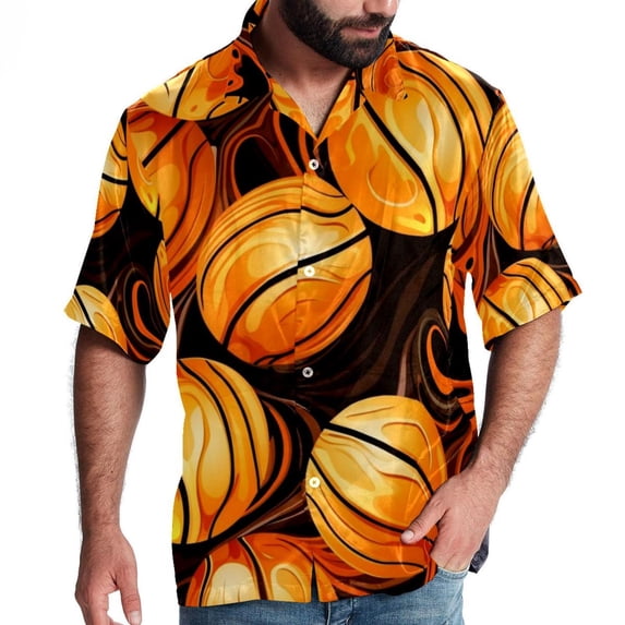 Basketball Men's Hawaiian Short Sleeve Printed Button Down Poplin Casual Summer Beach Shirt, Unisex