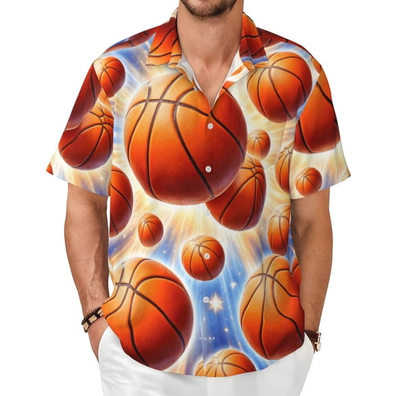 Basketball Men's Shirts Short-Sleeved with All-Over Prints Button-Up Shirts
