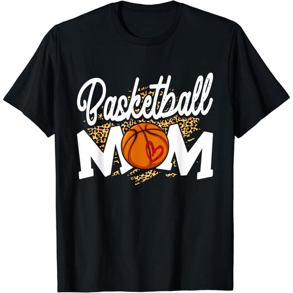 Basketball Mom Cute Novelty Leopard Heart Mother's Day T-Shirt