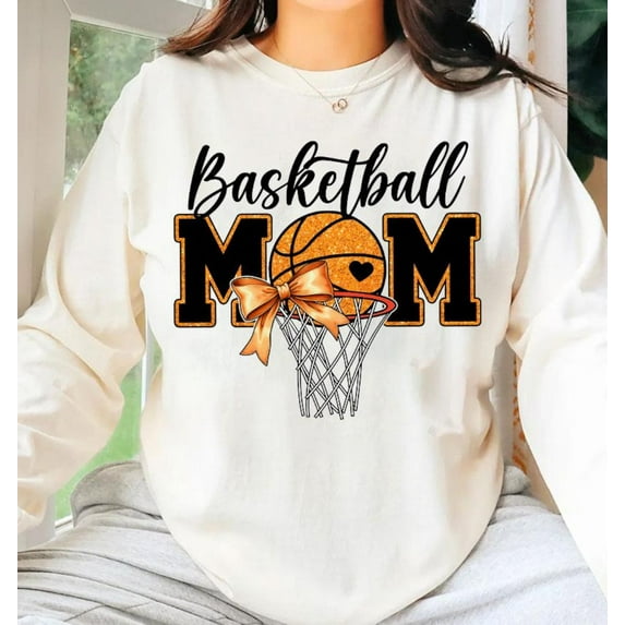 Basketball Mom Sweatshirt, Game Day Coquette Bow Pullover, Retro Basketball Season Sports Shirt