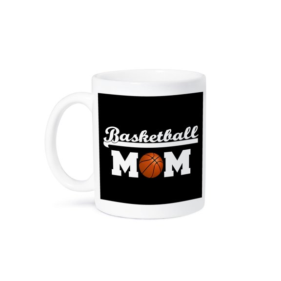 3drose, Basketball Mom with a Basketball. White Letters on Black Background., 11oz Mug