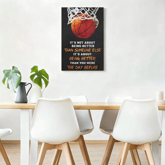 Basketball Motivational Quote Canvas Wall Art, Inspirational Sports Decor For Bedroom, Gym, Office, "Better Than Yesterday" Quote Artwork, Ready To Hang 16*24inch(40*60cm)